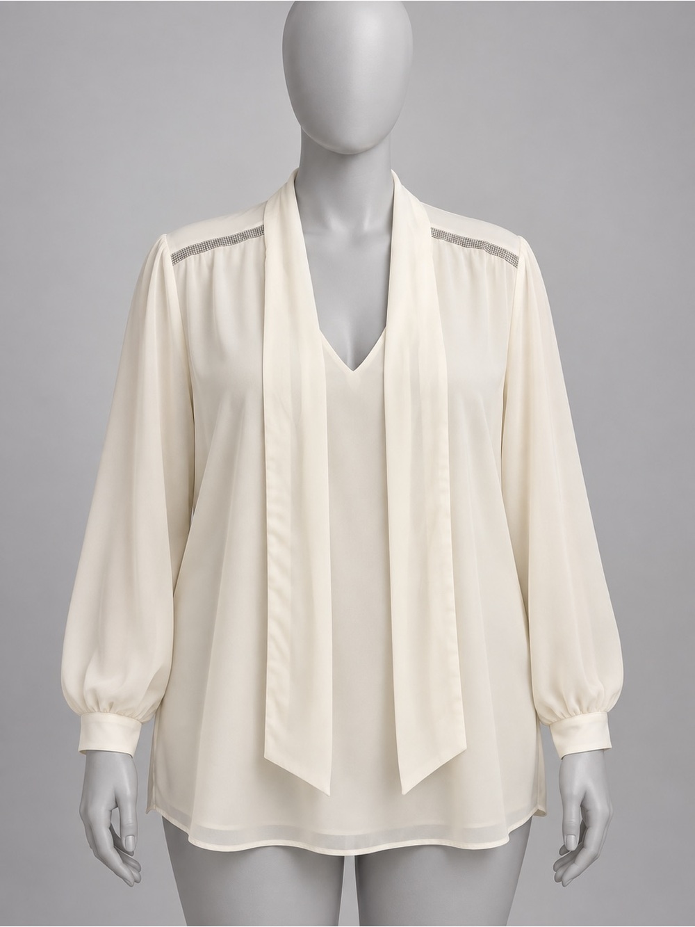 Karen Kane Cream Tie-Neck V-Neck Blouse